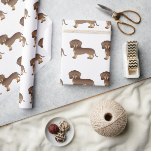 Papel De Presente Padrão de Dachshund de pelo curto chocolate e marr