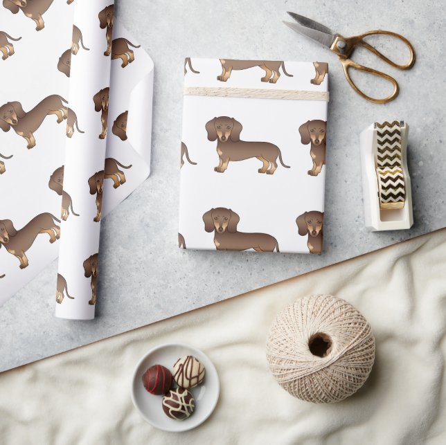 Papel De Presente Padrão de Dachshund de pelo curto chocolate e marr (Artesanato)