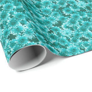 Papel De Presente Padrão de Dahlia Gráfico Moderno, Teal e Aqua