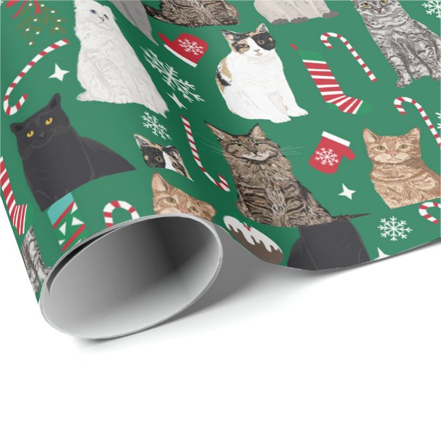 Papel De Presente Padrão de dama de gatos natalinos (Ponta do rolo)