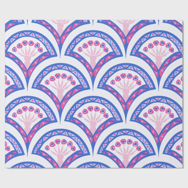 Papel De Presente padrão de damasco floral azul (Aberto)