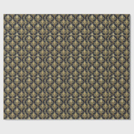 Papel De Presente Padrão de Damasco Floral Real Brilhante Preto e Do