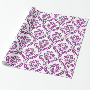 Papel De Presente Padrão de Damasco Roxo