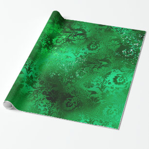 Papel De Presente Padrão de Damasco Verde Esmeralda Glam