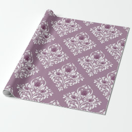 Papel De Presente Padrão de damasco vintage em cor-de-rosa e branco