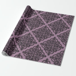 Papel De Presente Padrão de damasco vintage em roxo e preto