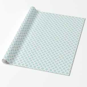 Papel De Presente Padrão de damasco vintage fofo aqua e branco