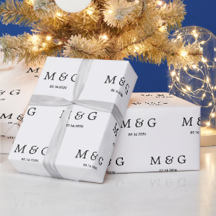 Papel De Presente Padrão de Data de Monograma Personalizado Branco