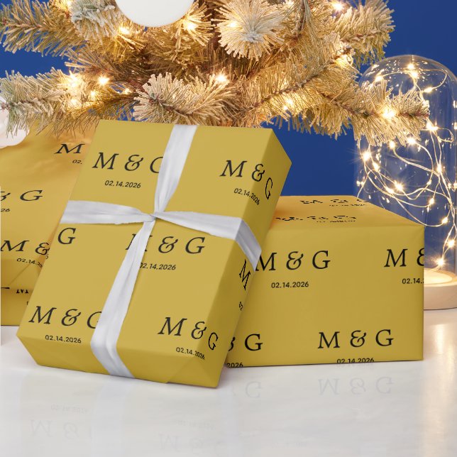 Papel De Presente Padrão de Data de Monograma Personalizado Dourado  (Feriados)