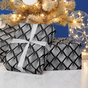 Papel De Presente Padrão de Deco de Arte em Silver e Diamante Negro