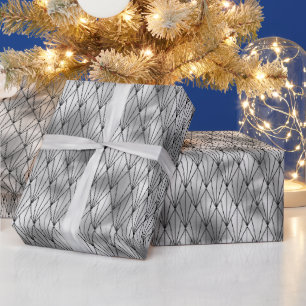 Papel De Presente Padrão de Deco de Arte em Silver e Diamante Negro
