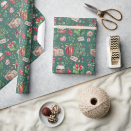Papel De Presente Padrão de decoração em aquarela de Natal Feriado