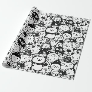 Papel De Presente Padrão de Desenho Animado Kawaii Fofo (2)