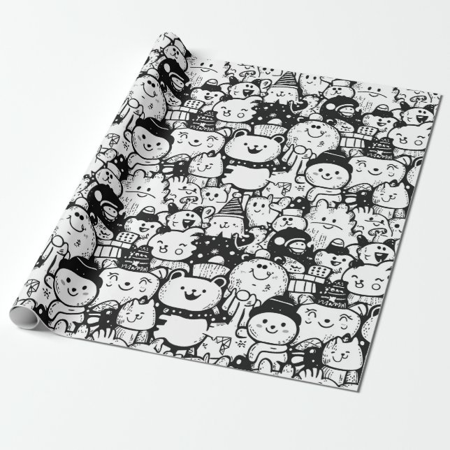 Papel De Presente Padrão de Desenho Animado Kawaii Fofo (2) (Desenrolado)