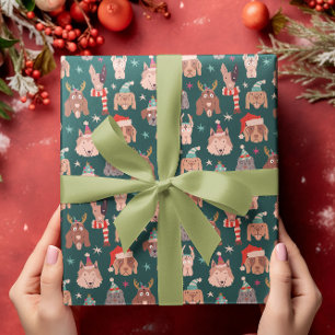 Papel De Presente Padrão de Desenho da Mão dos Cães de Natal