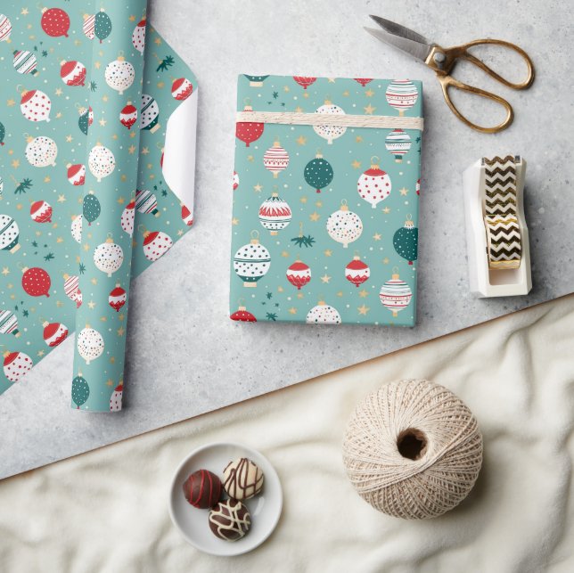 Papel De Presente Padrão de desenho de Enfeites de natal azuis (Artesanato)