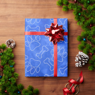 Papel De Presente Padrão de Desenho de Pata de Cachorro e Ossos Aqua