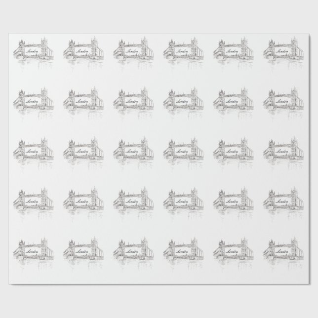 Papel De Presente Padrão de desenho em tons de cinza da Ponte de Lon (Aberto)