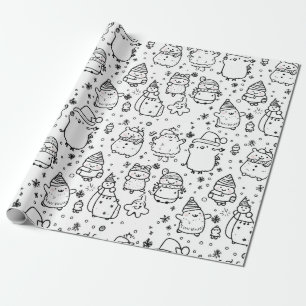 Papel De Presente Padrão de Desenho Fofo de Natal de Inverno (5)