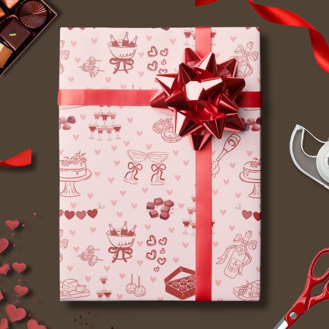 Papel De Presente Padrão de Desenho para Festa de Galentine (Criador carregado)