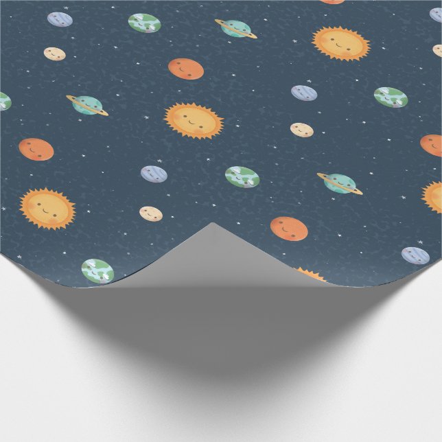 Papel De Presente Padrão de Desenhos Espaciais do Sol Alegre e Plane (Ponta)