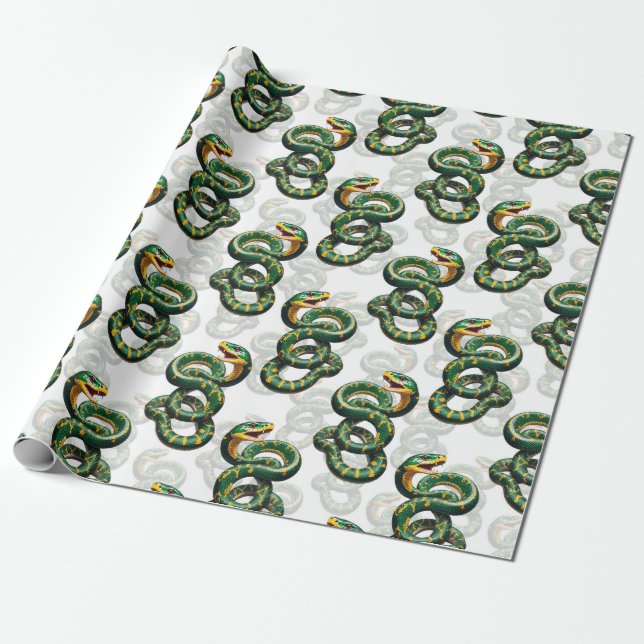 Papel De Presente Padrão de Design de Cobras - Branco (Desenrolado)