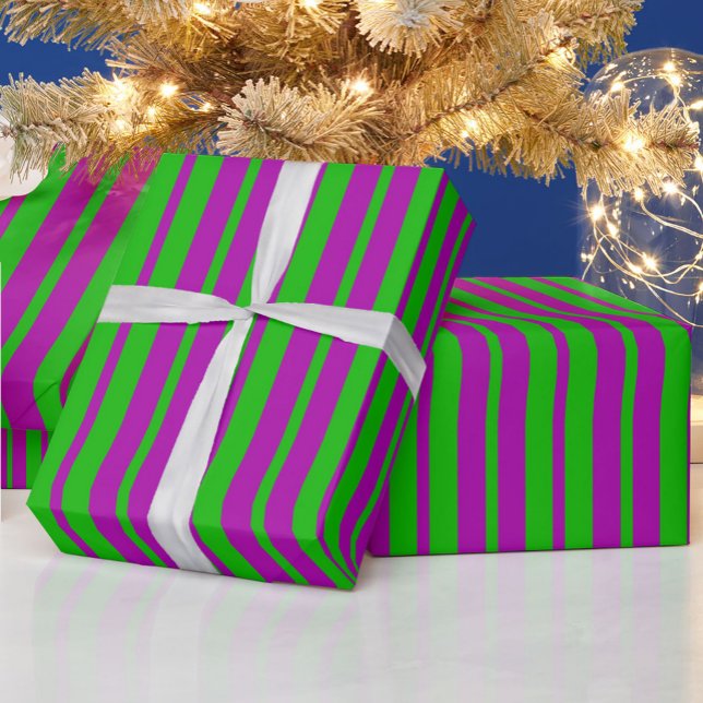 Papel De Presente Padrão de Design de Listras Elegantes Roxo e Verde (Criador carregado)