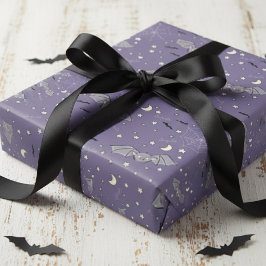 Papel De Presente Padrão de Dia das Bruxas de Bats Louco e Roxo