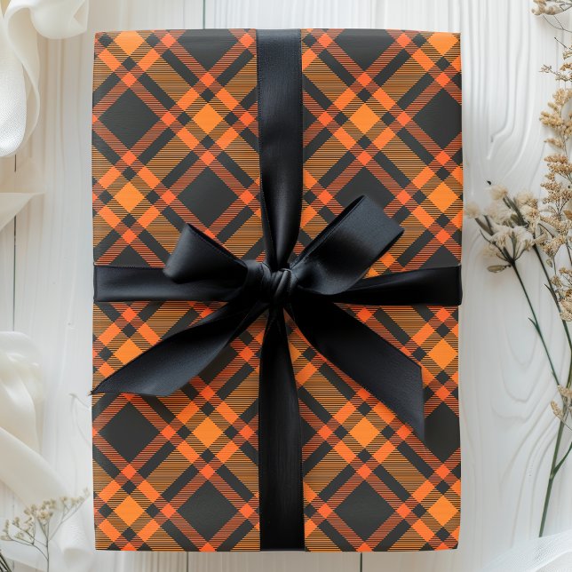 Papel De Presente Padrão De Dia das Bruxas Xadrezes De Tartan Preto  (Criador carregado)