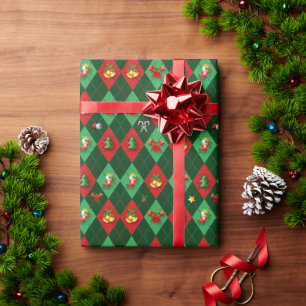 Papel De Presente Padrão de Diamante Argyle de Natal