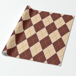 Papel De Presente Padrão de Diamante Argyle de Outono Bege Marrom