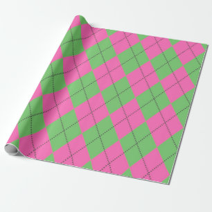 Papel De Presente Padrão de Diamante Argyle Rosa Neon Verde