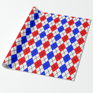 Papel De Presente Padrão de Diamante Argyle Vermelho Azul Branco Des