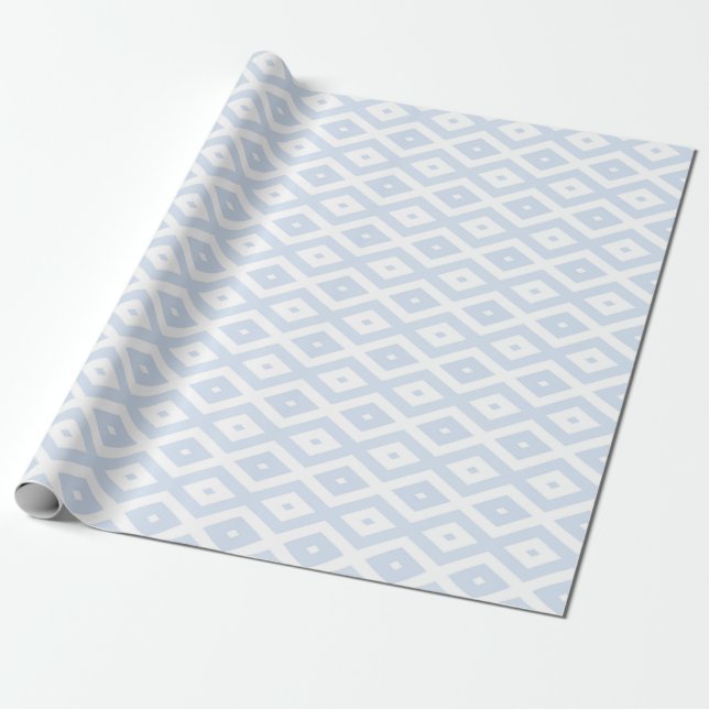 Papel De Presente Padrão de diamante azul claro e branco (Desenrolado)