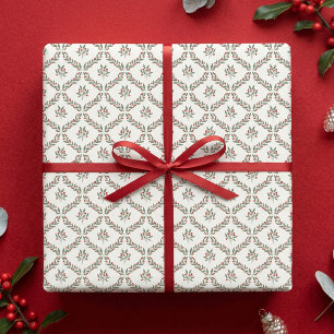 Papel De Presente Padrão de Diamante Botânico de Frutas Natalino