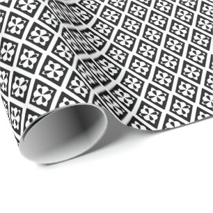 Papel De Presente Padrão de diamante - branco e preto