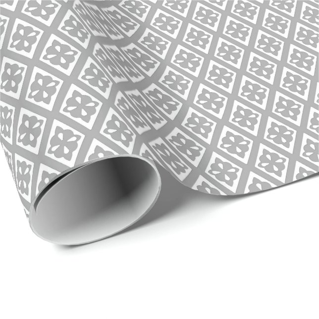 Papel De Presente Padrão de diamante - cinzas prateadas e brancas (Ponta do rolo)