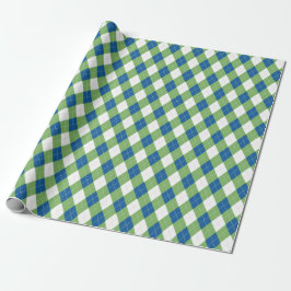 Papel De Presente Padrão de Diamante de Argyle Azul e Verde