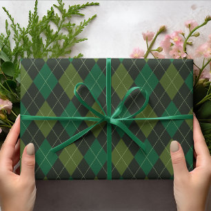 Papel De Presente Padrão de Diamante de Argyle Irlandês Verde Escuro