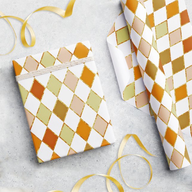 Papel De Presente Padrão de Diamante de Beige Laranja Festivo (Criador carregado)