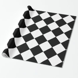 Papel De Presente Padrão de Diamante de Xadrez Grande Preto e Branco