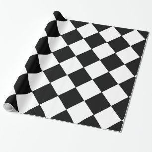 Papel De Presente Padrão de Diamante de Xadrez Grande Preto e Branco