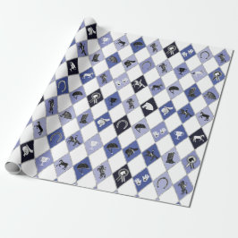 Papel De Presente Padrão de Diamante Equestre na moda Azul