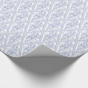 Papel De Presente Padrão de Diamante Floral Branco Azul Periwinkle C