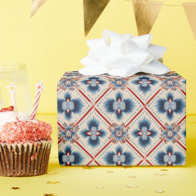 Papel De Presente Padrão de Diamante Folclórico Oriental (Festa de aniversário)