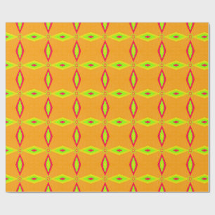 Papel De Presente Padrão de Diamante Geométrico Retro Laranja e Lima