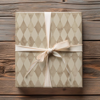 Papel De Presente Padrão de Diamante Harlequim em Aquarela Bege Neut