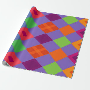 Papel De Presente Padrão de Diamante Multicolorido em Roxo – Ousado