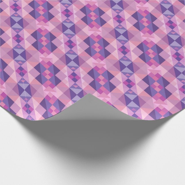Papel De Presente Padrão de diamante rosa e roxo em forma geométrica (Ponta)