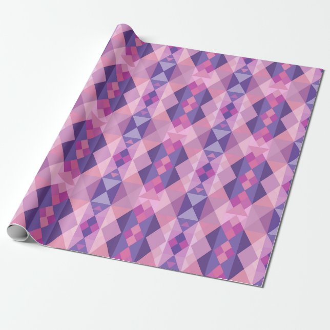 Papel De Presente Padrão de diamante rosa e roxo Formas geométricas (Desenrolado)